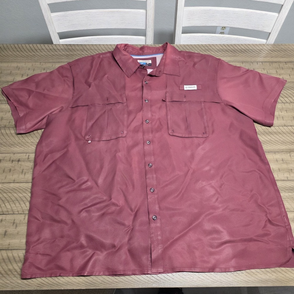 Men Magellan Outdoors Release Fish Gear Vented Maroon Short Sleeve Size 3XL